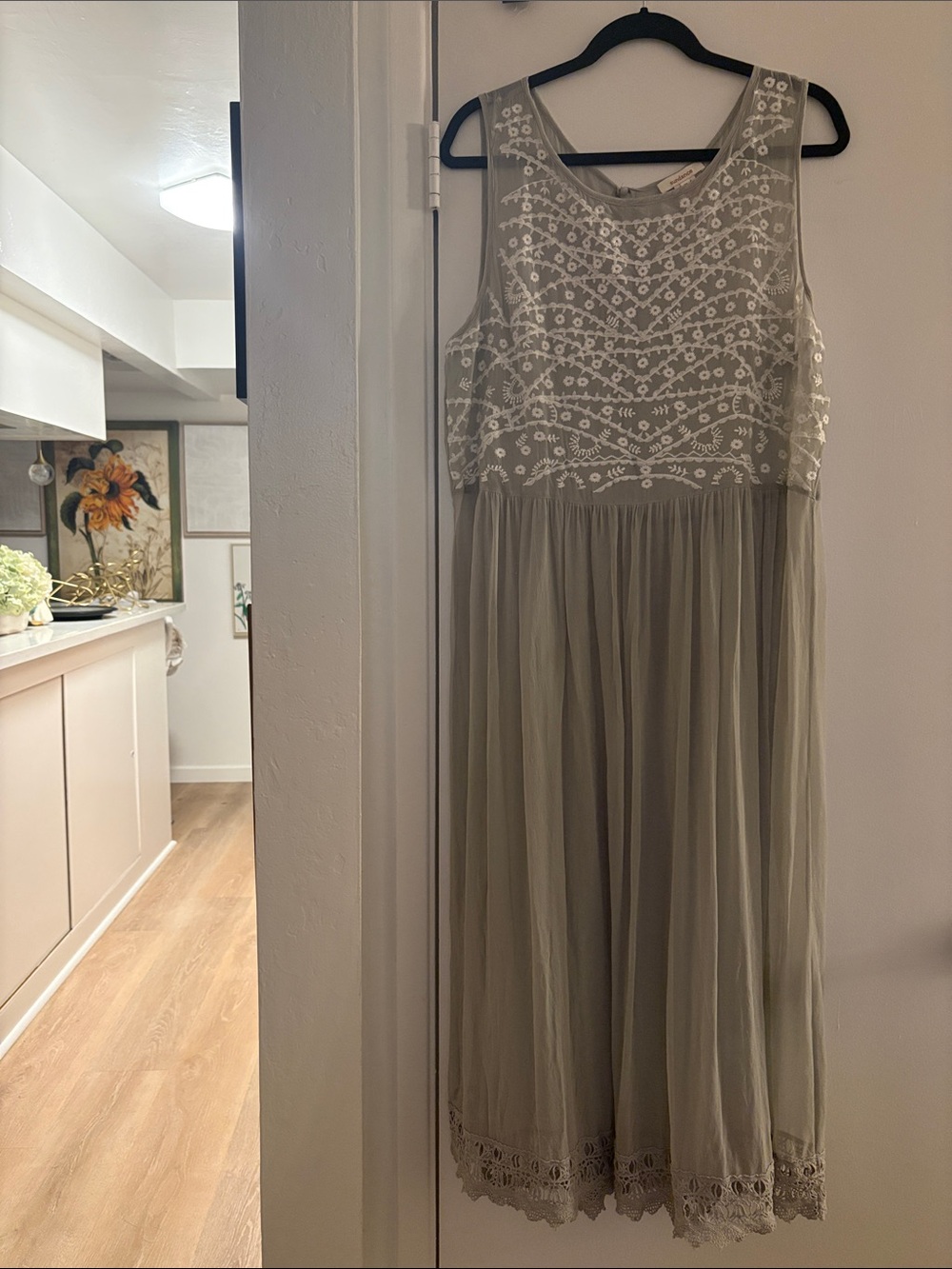 Sundance Silk Olive Green Sleeveless Embroidered Tulle Sheer Nightgown XL
